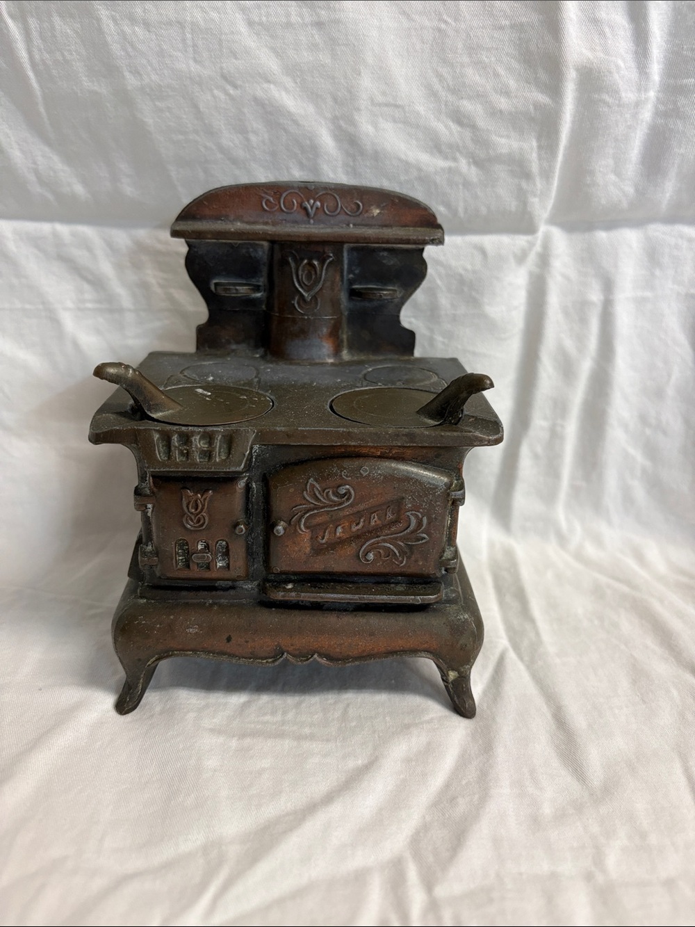 Vintage Miniature Cast Metal Toy Stove - Brown